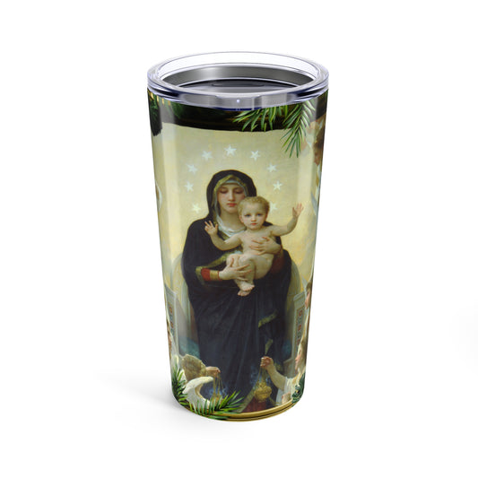 Religious Tumbler 20oz, Green, Tropical Our Lady With Angels