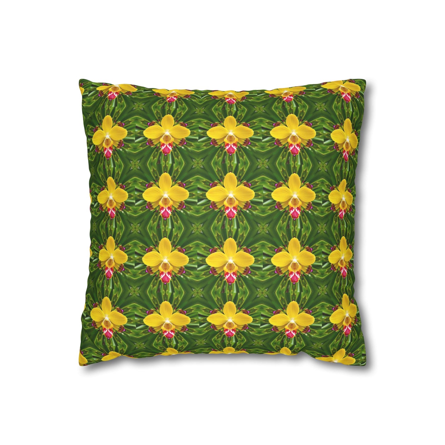 Faux Suede Square Pillowcase - Yellow Orchid Kaleidoscope