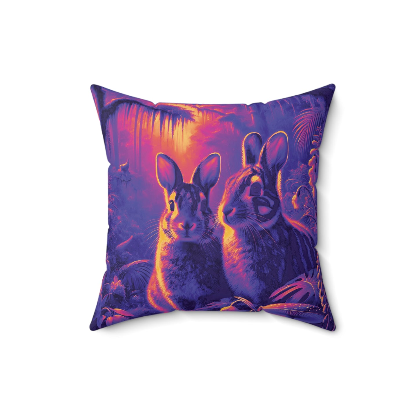 Decorative Pillow - Accent Cushion, 4 Sizes /Tropical Sumatran Rabbits/Purple Pop