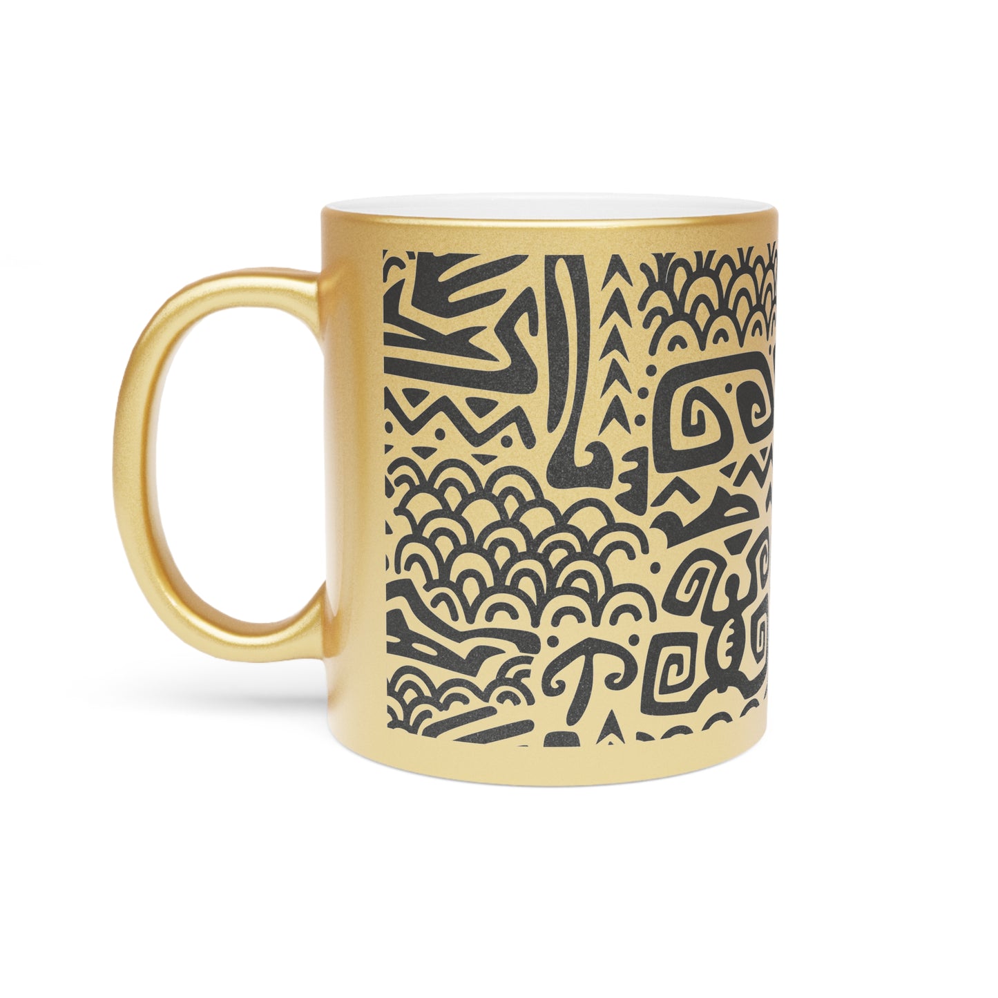 Colorful Flower Metallic Mug, Gold or Silver - Tiki Aztec Black