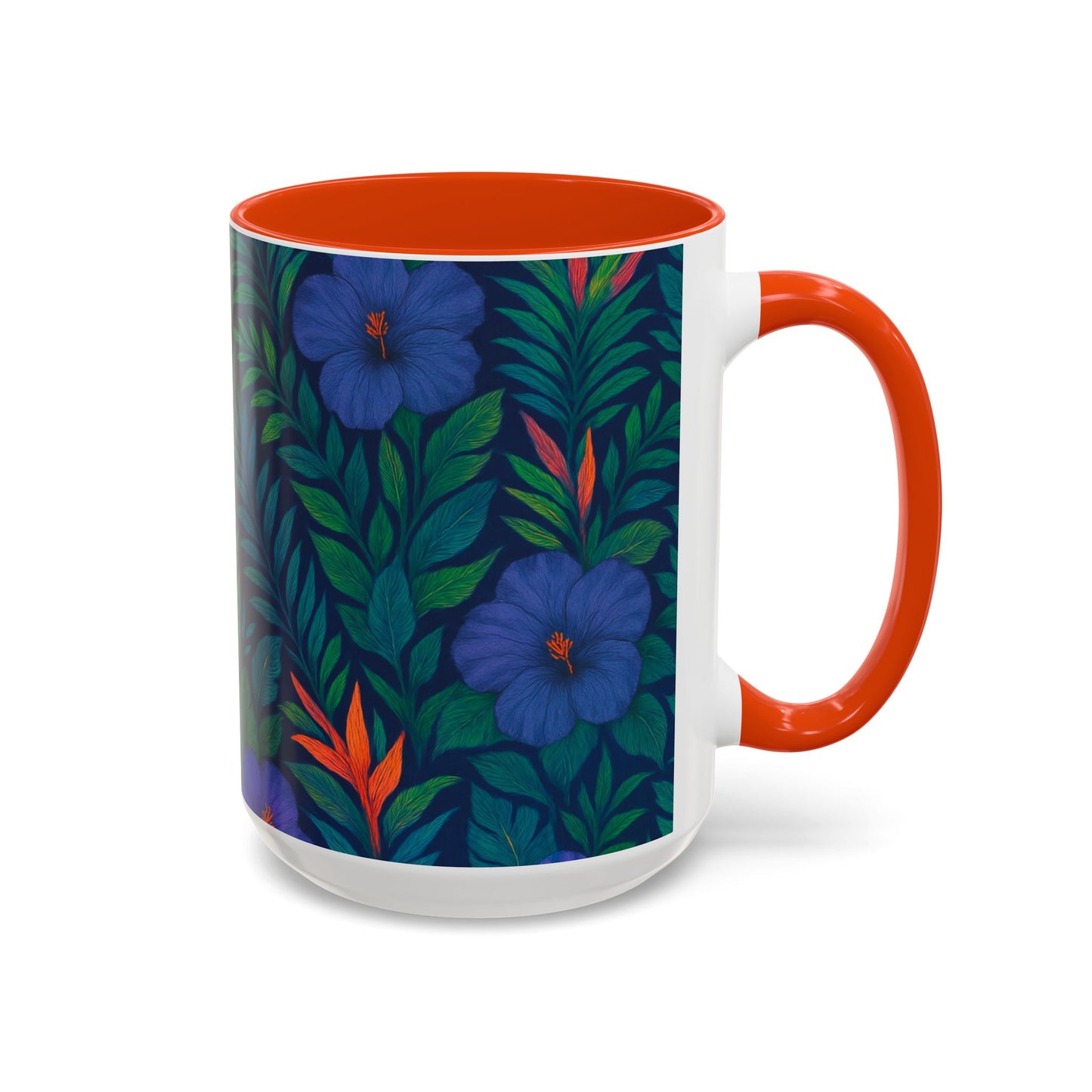 Vibrant Floral Coffee Mug - 11oz & 15oz / Midnight Flower Coral