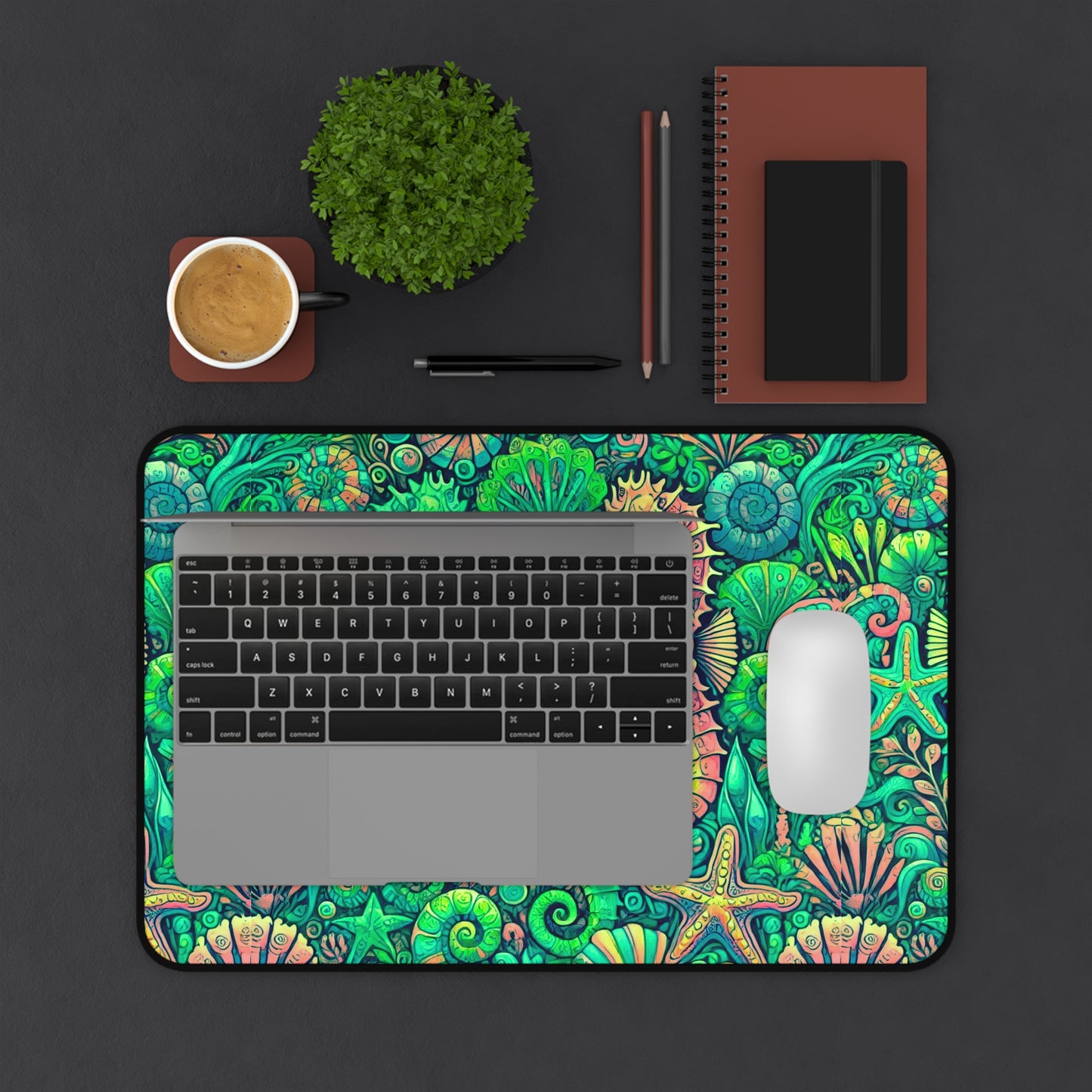 Tropical Mouse Pad/Desk Mat, 3 Sizes - Perfect for Home Office / Seahorses, Hot Lime