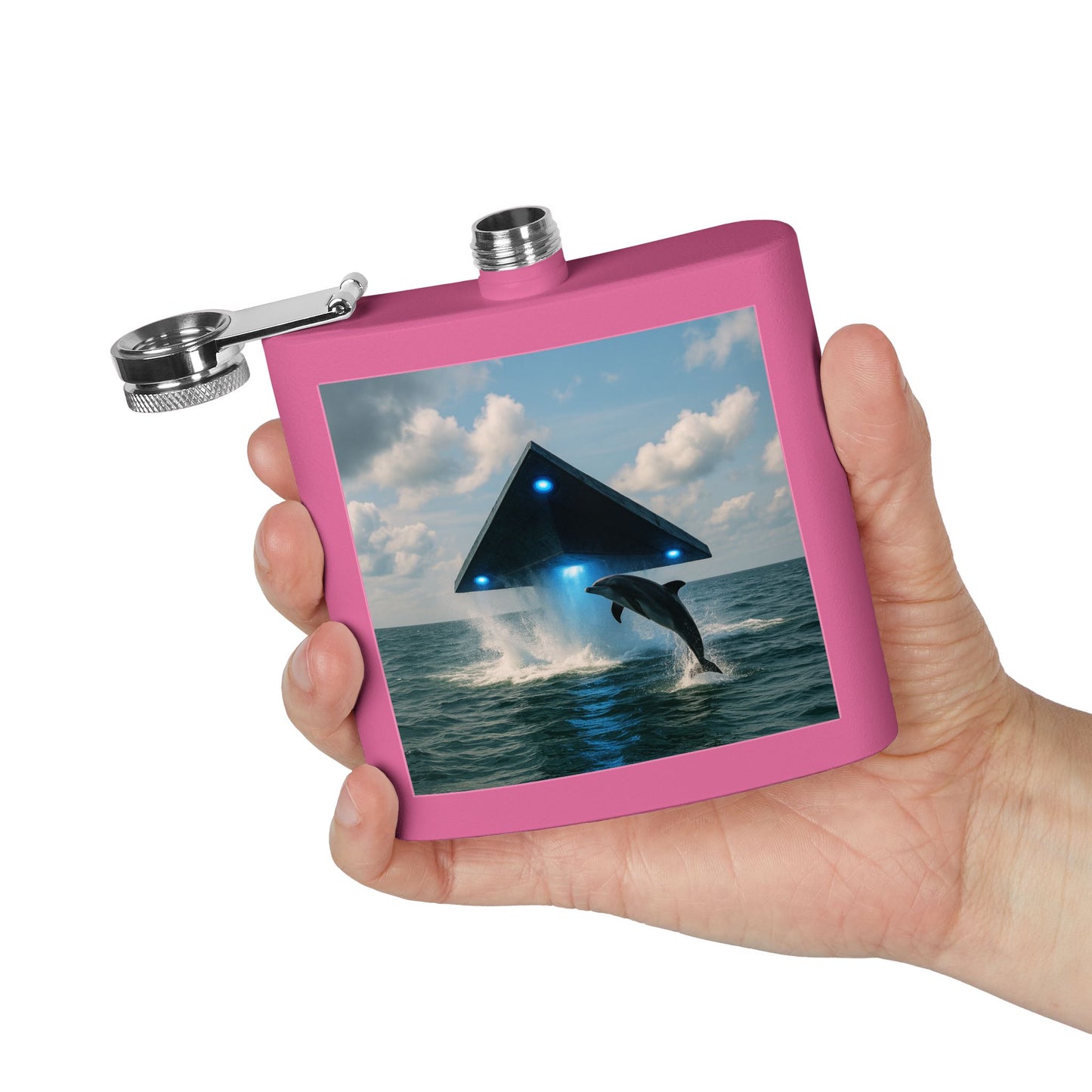 Tropical Stainless Steel 6 oz. Flask, Many Colors  – UFO and Dolphin