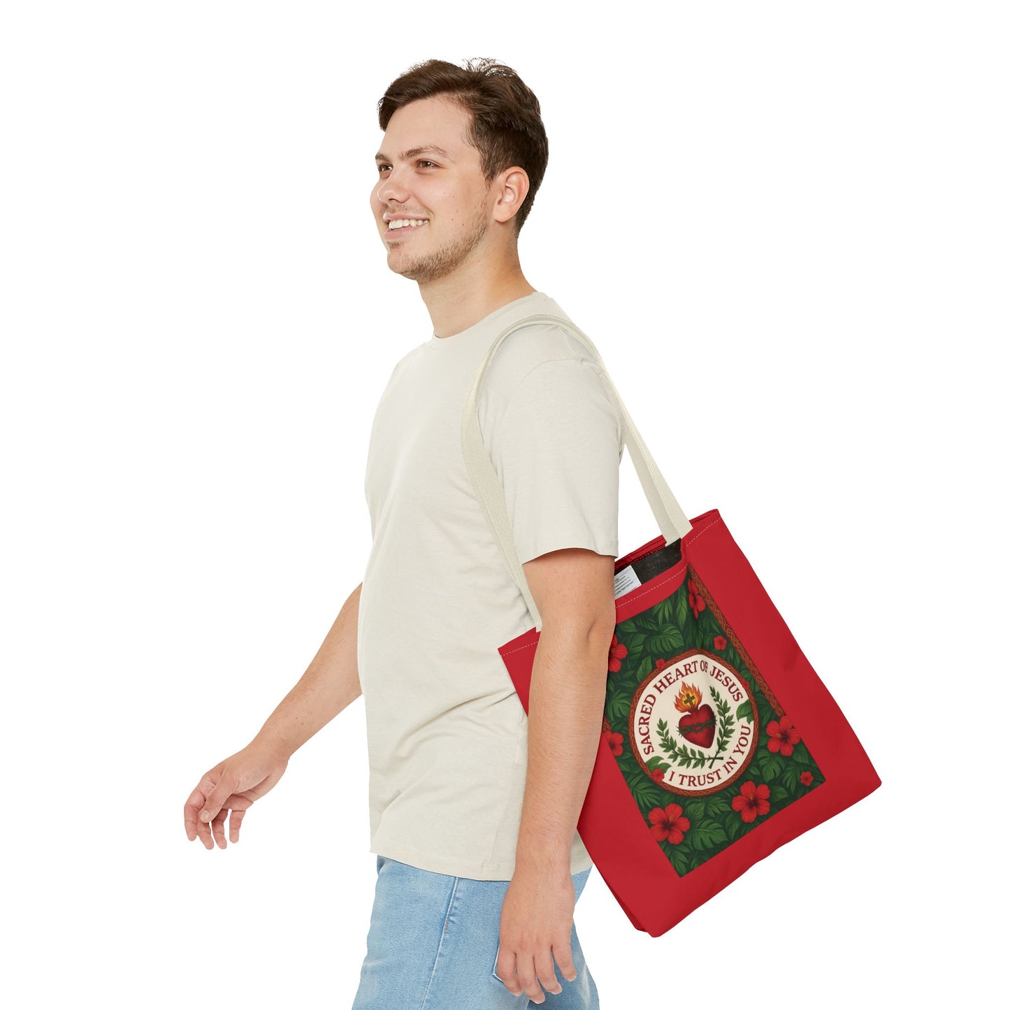 Religious Tote Bag - 3 Sizes / Sacred Heart of Jesus Prayer, Red
