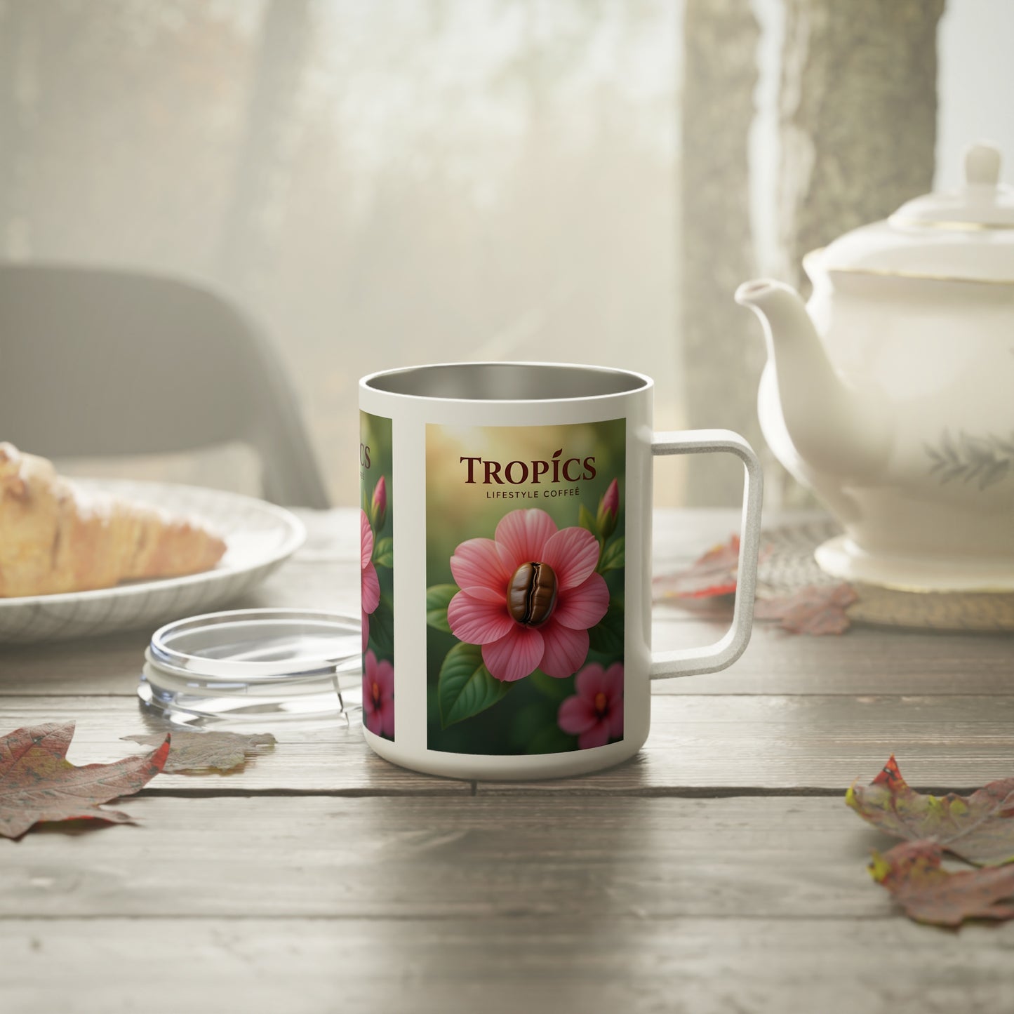 Tropical Insulated Coffee Mug, 10oz / Tropical Bean Flower