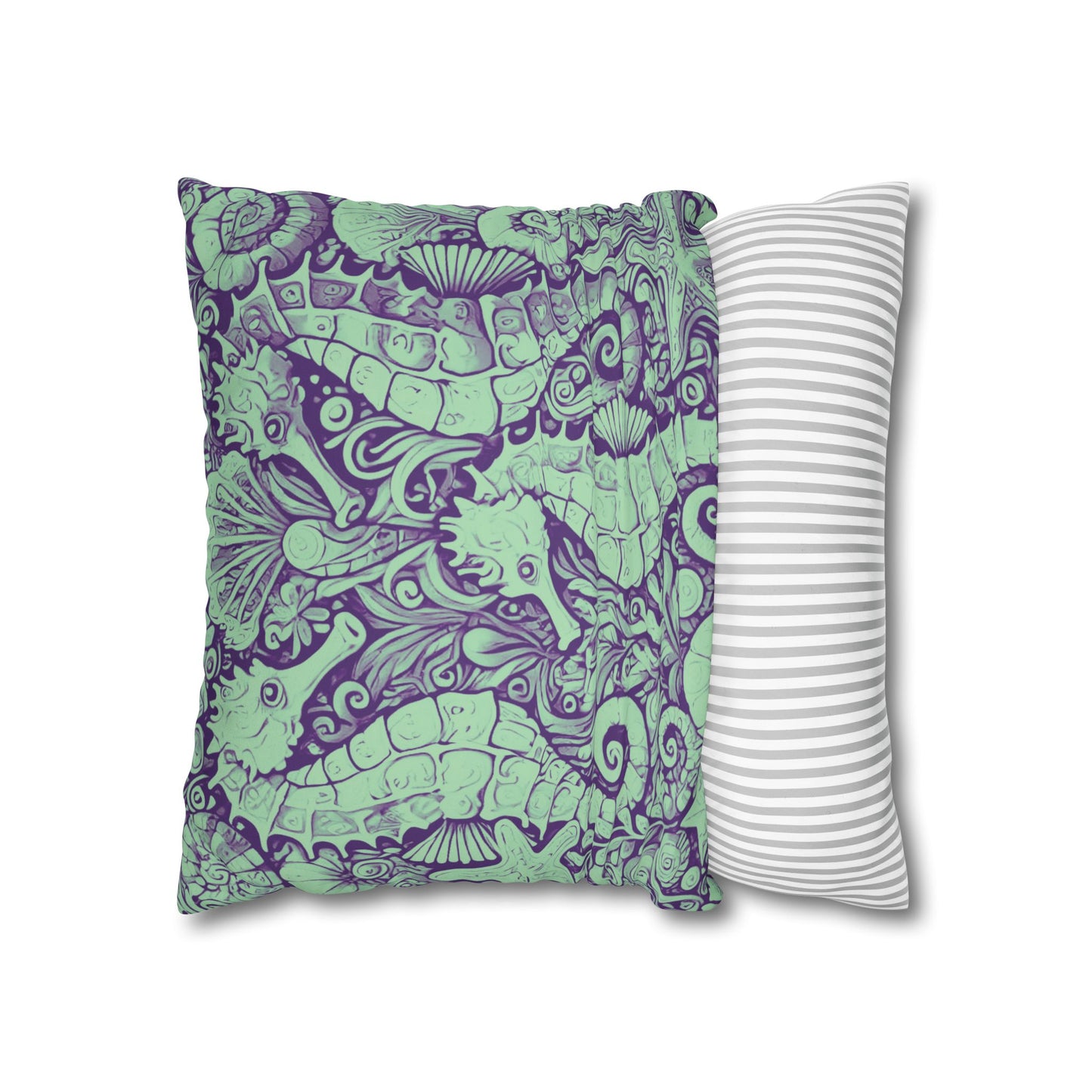 Faux Suede Square Pillowcase - Seahorse Trio, Minty