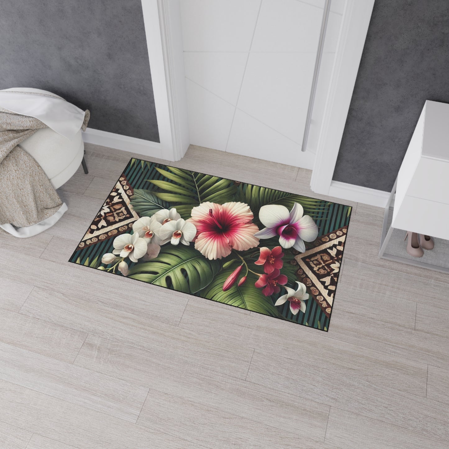 Heavy Duty Floor Mat, 5 Sizes – Tropical Area Rug for Home Décor / Tiki Orchids