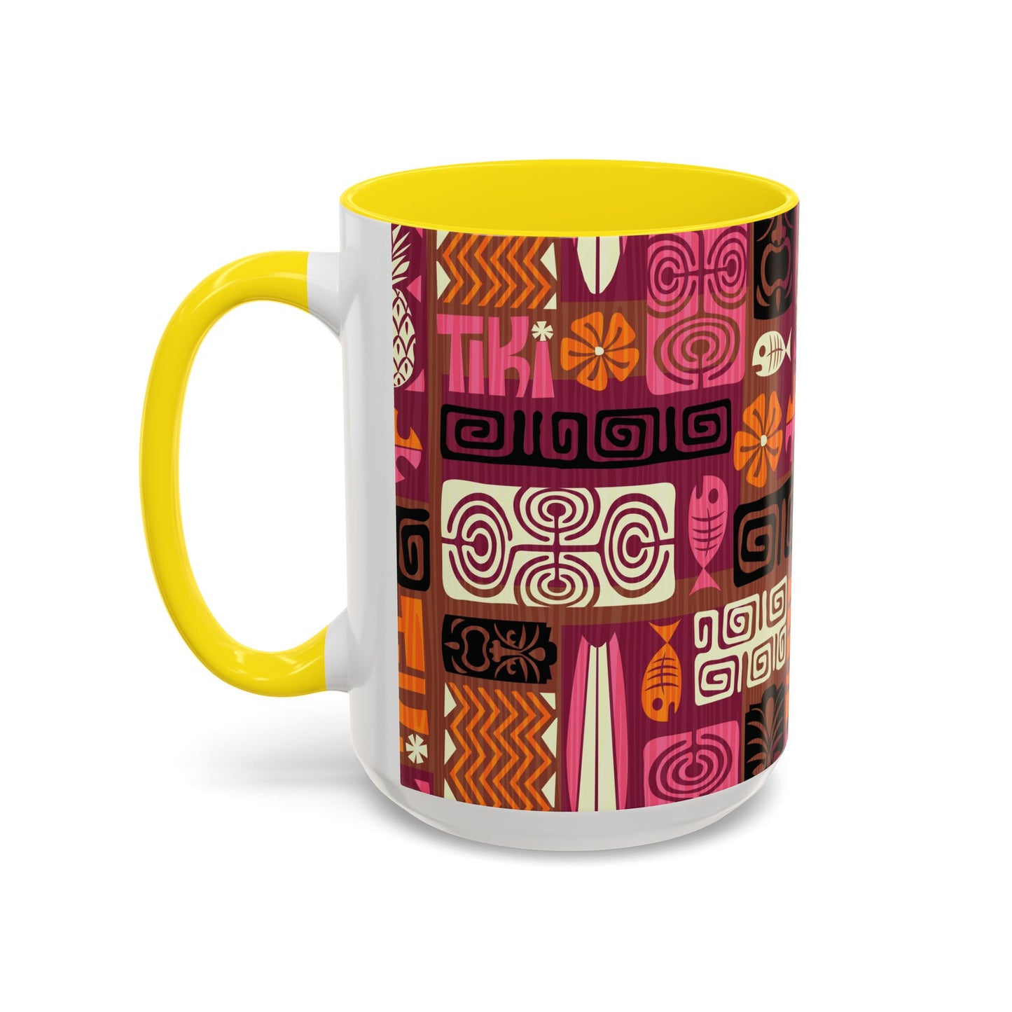 Accent Coffee Mug (11, 15oz), 8 Colors - Tiki Poster Pink/Orange