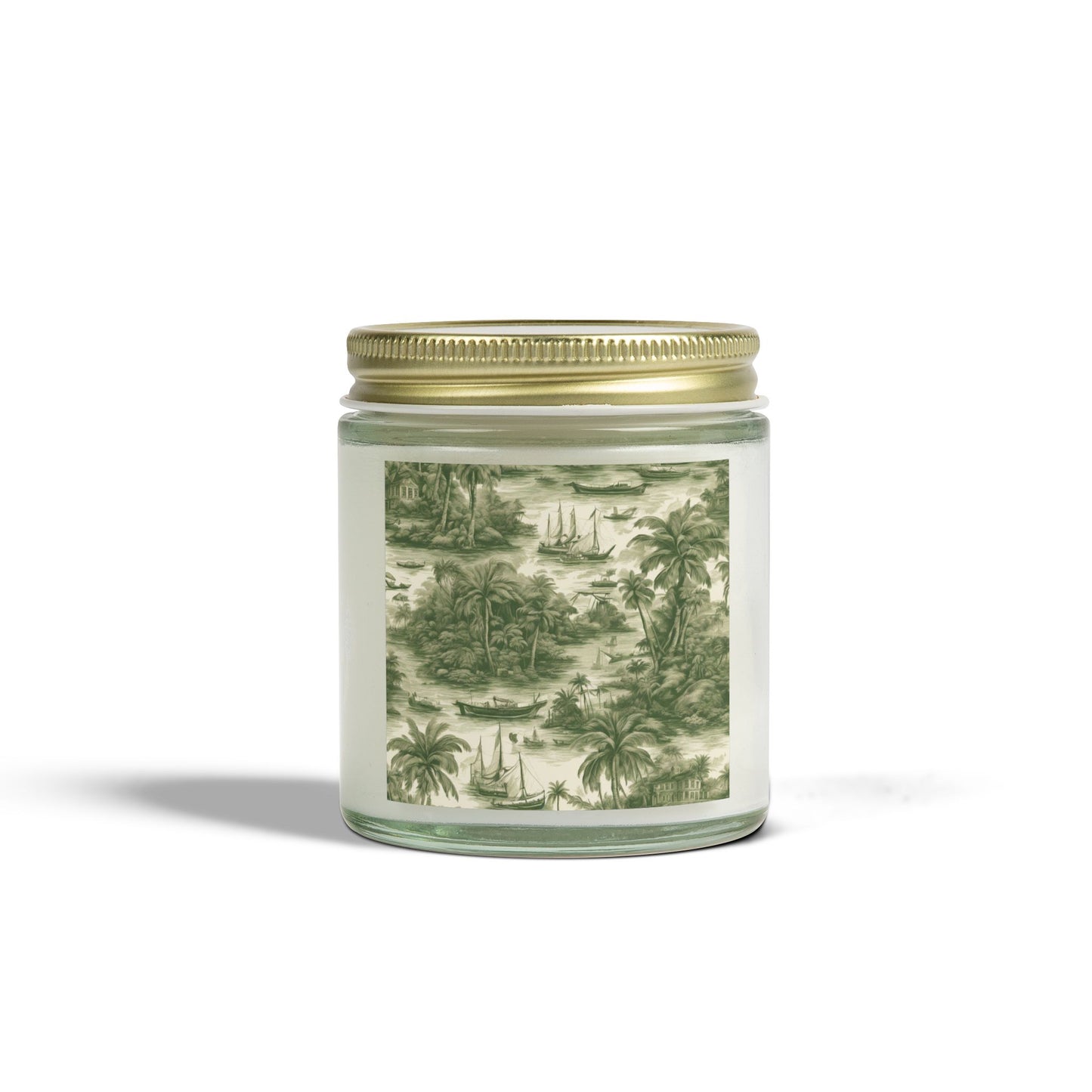 Scented Candles, Coconut Apricot Wax (4oz, 9oz) - Tropical Toile #1, Green