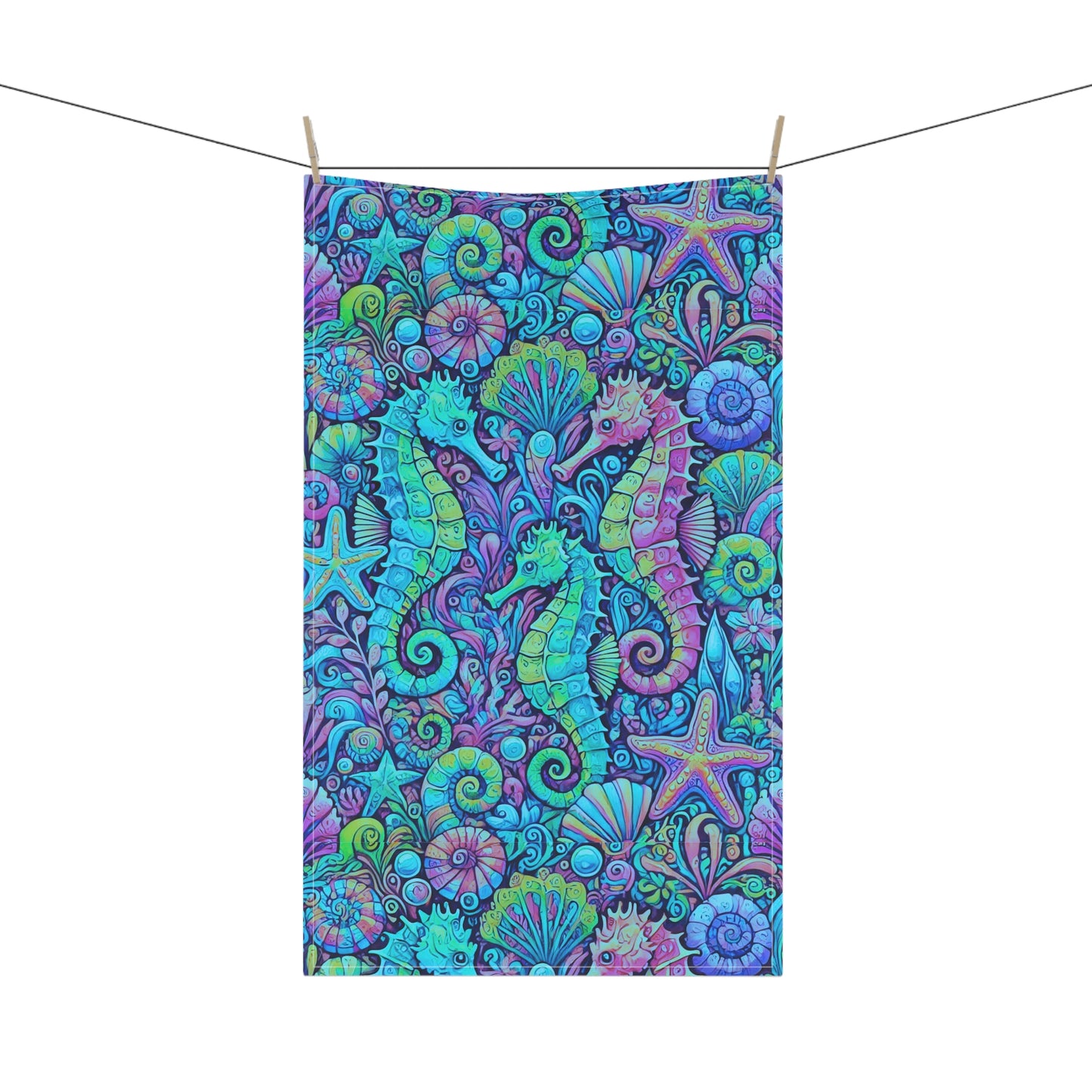 Tea Towels (cotton, poly), Seahorse Trio, Turquoise Pop
