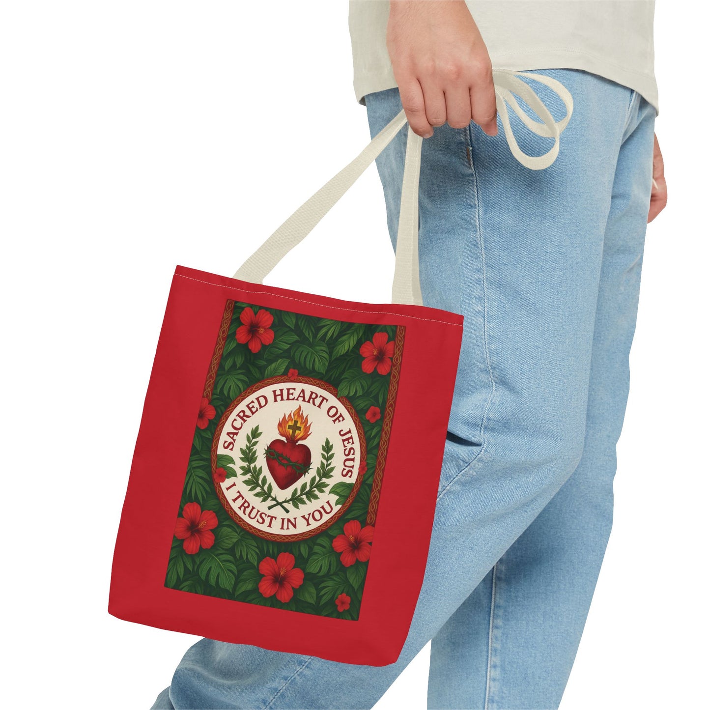 Religious Tote Bag - 3 Sizes / Sacred Heart of Jesus Prayer, Red