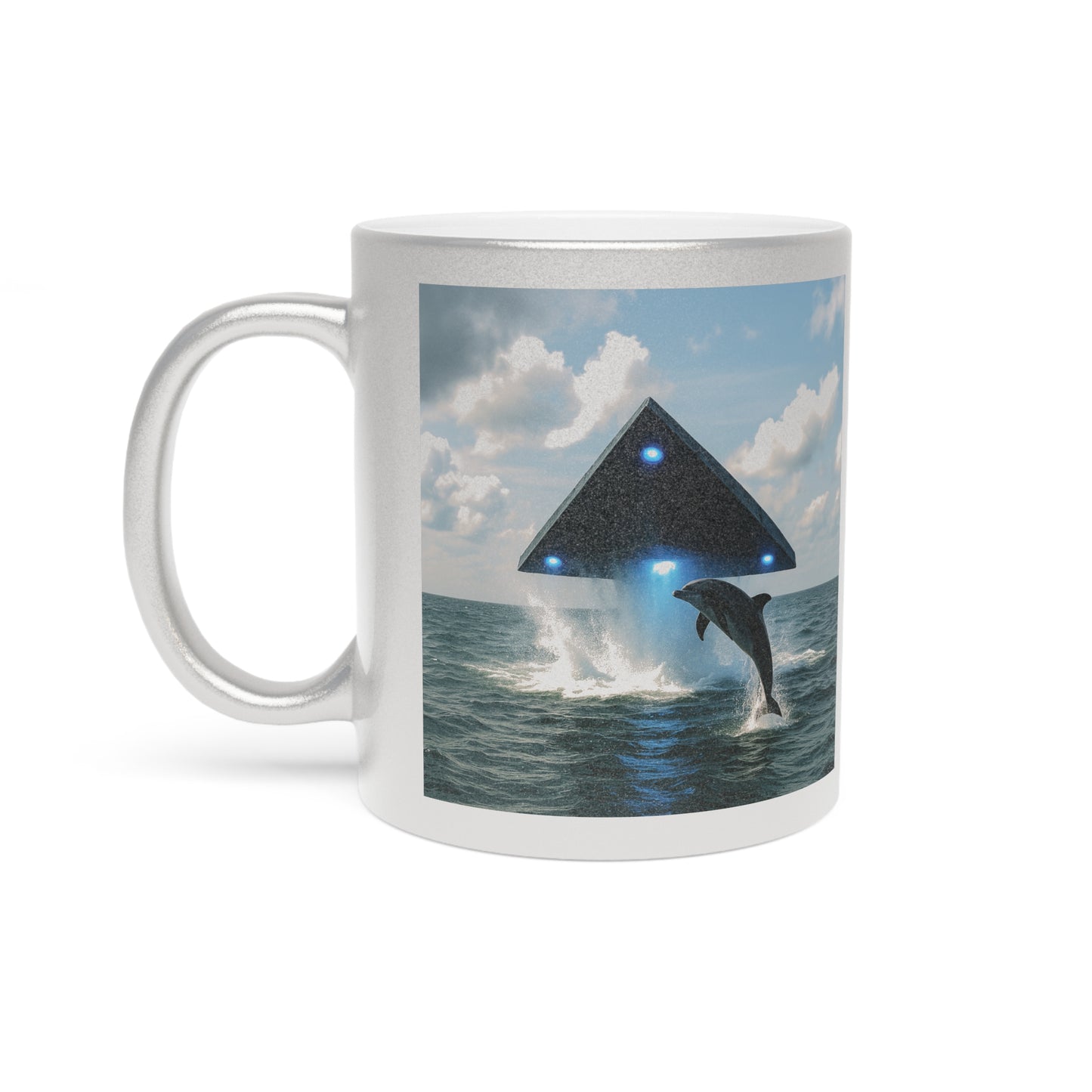 Tropical Metallic Mug, Gold or Silver - UFO & Dolphin