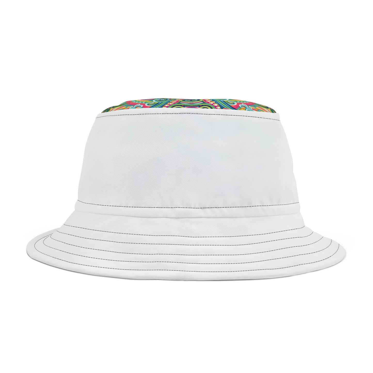Tropical Polyester Bucket Hat, 2 Sizes - Kaleido Bay/White