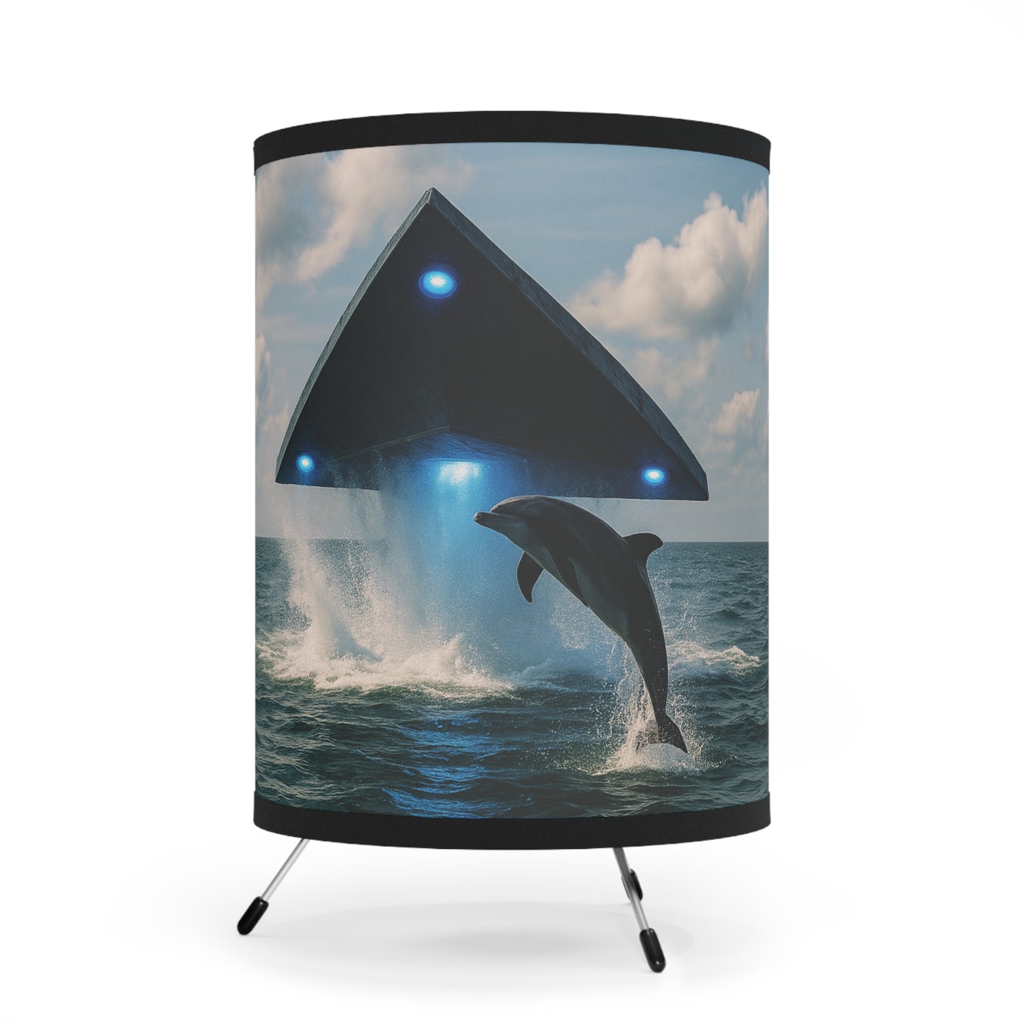 UFO and Dolphin Tripod Lamp with Artistic High-Res Shade - Perfect for Home Décor