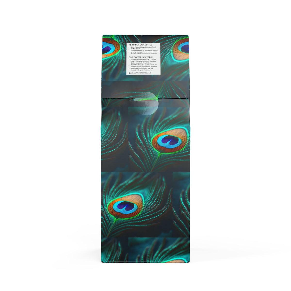 Rainforest Mist™ Single Origin DECAF (Medium Roast), Specialty Grade Craft Coffee / Peacock Eye Feather, Green