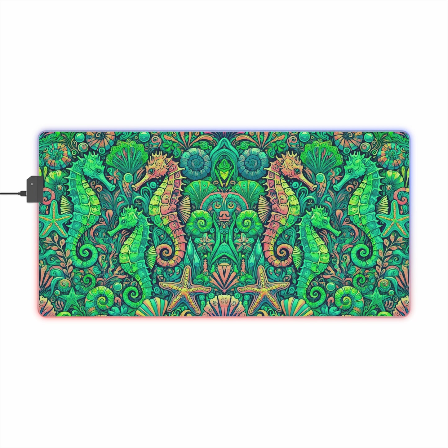 LED Gaming Mouse Pad With Vibrant RGB Lighting, 4 Sizes / Seahorse Trio, Lime