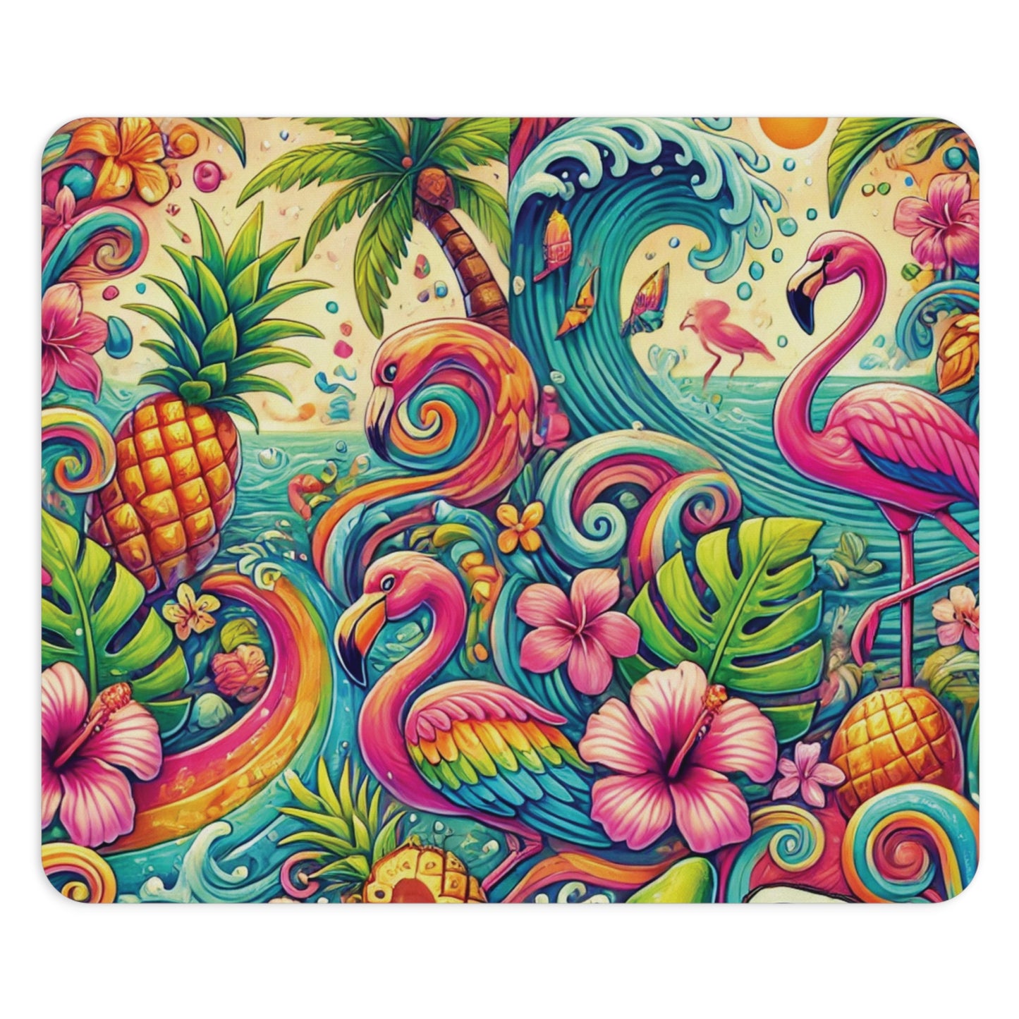 Tropical Mouse Pad, 2 Shapes - Beach Vibes for Home Office & Gamer / Flamingo Funday