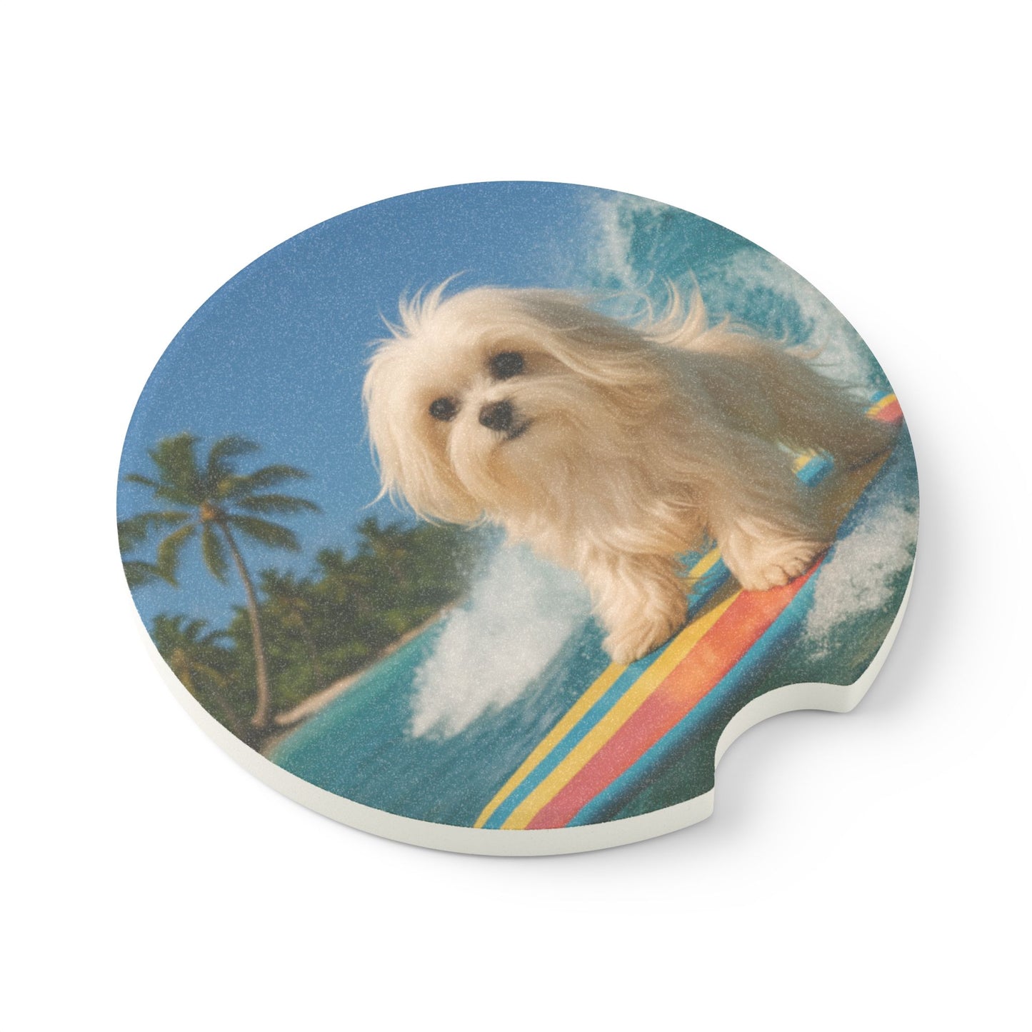 Soapstone Car Coaster - Surfer Puppy Ariel