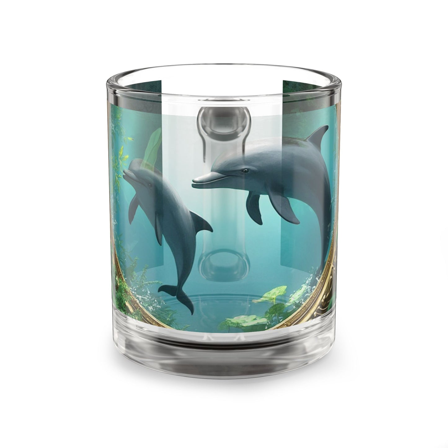 Tropical Glass Mug - 10oz Coffee Cup / Framed Dolphins
