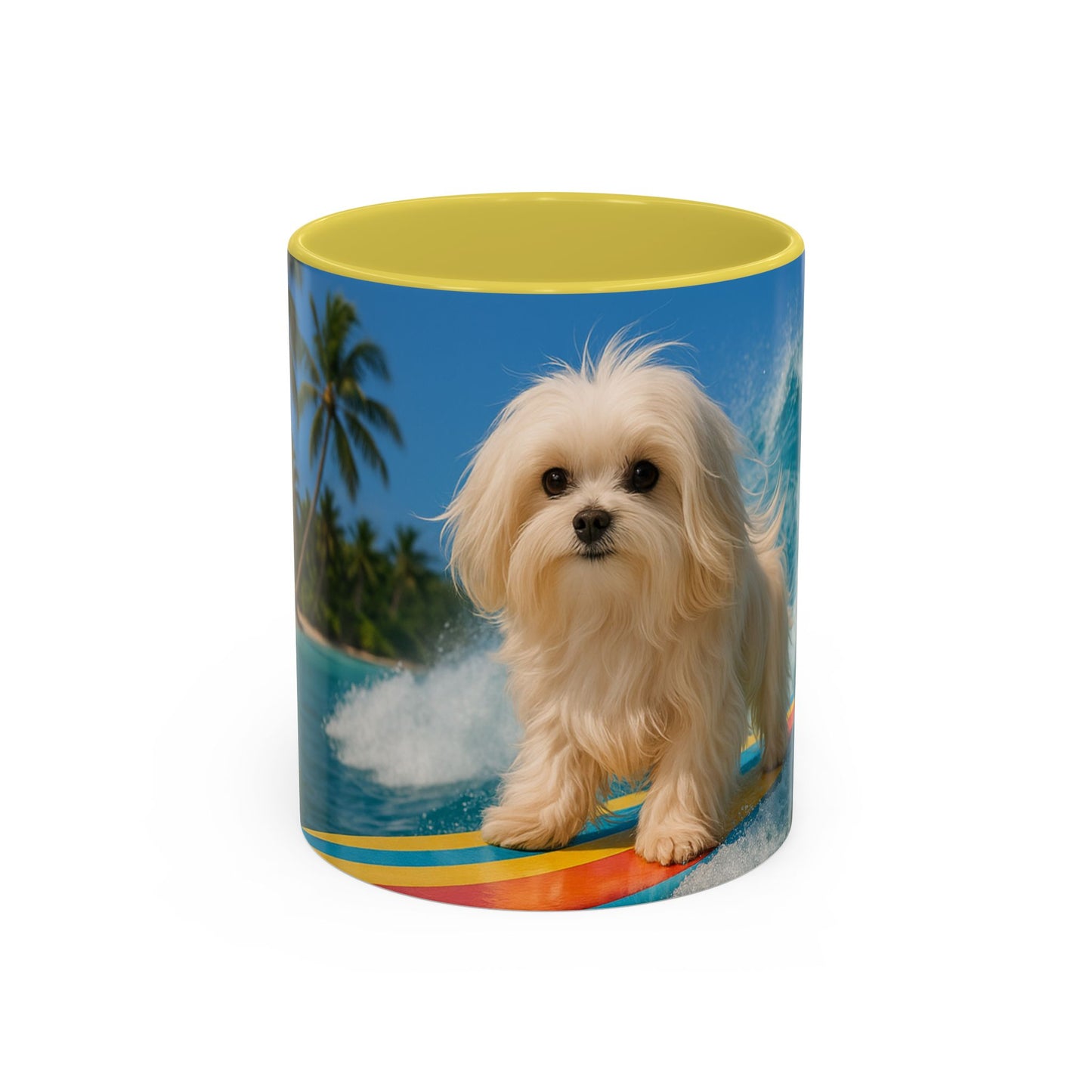 Vibrant Beach Coffee Mug - 11oz & 15oz / Puppy Ariel the Dog Surfer