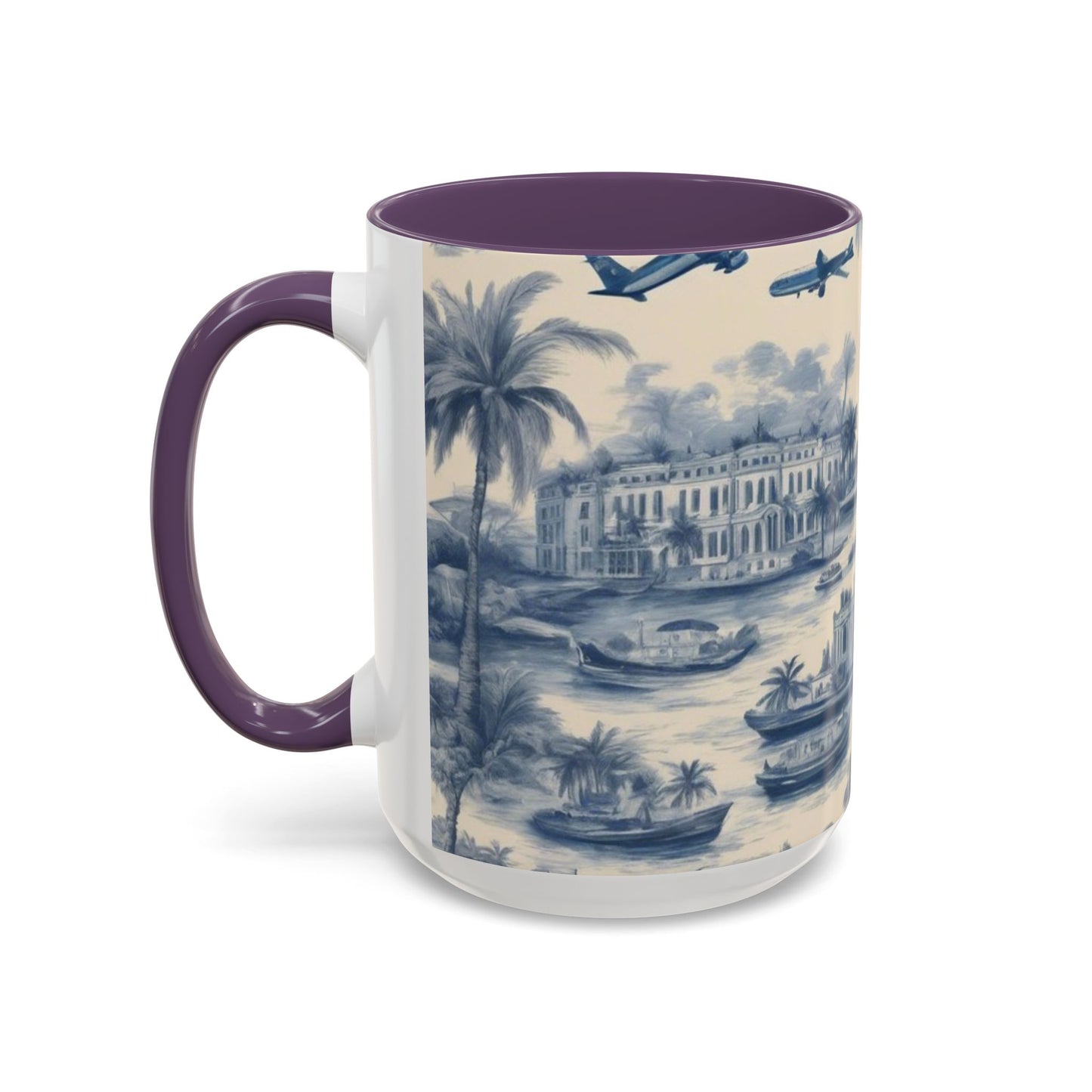 Accent Coffee Mug (11, 15oz), Tropical Travel Toile, Various Colors