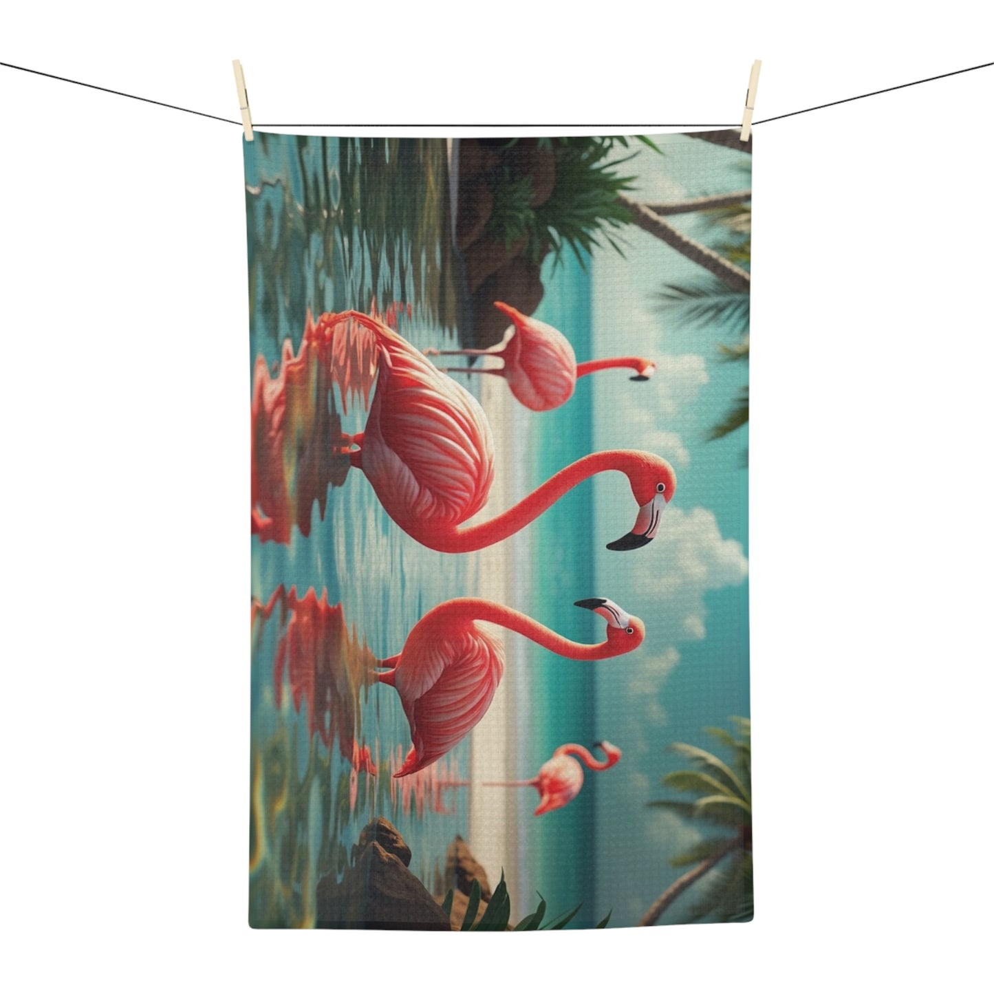 Microfiber Coffee/Tea Towel — Pink Flamingos Morning Dip