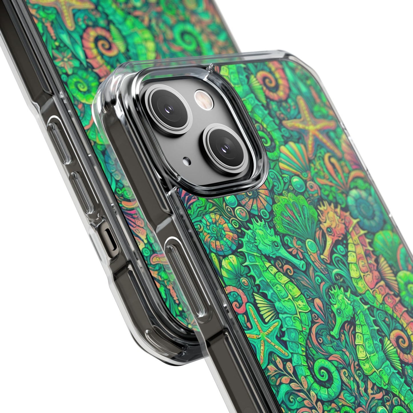 Seahorses/Hot Lime Magnetic Clear Phone Case, Many Models