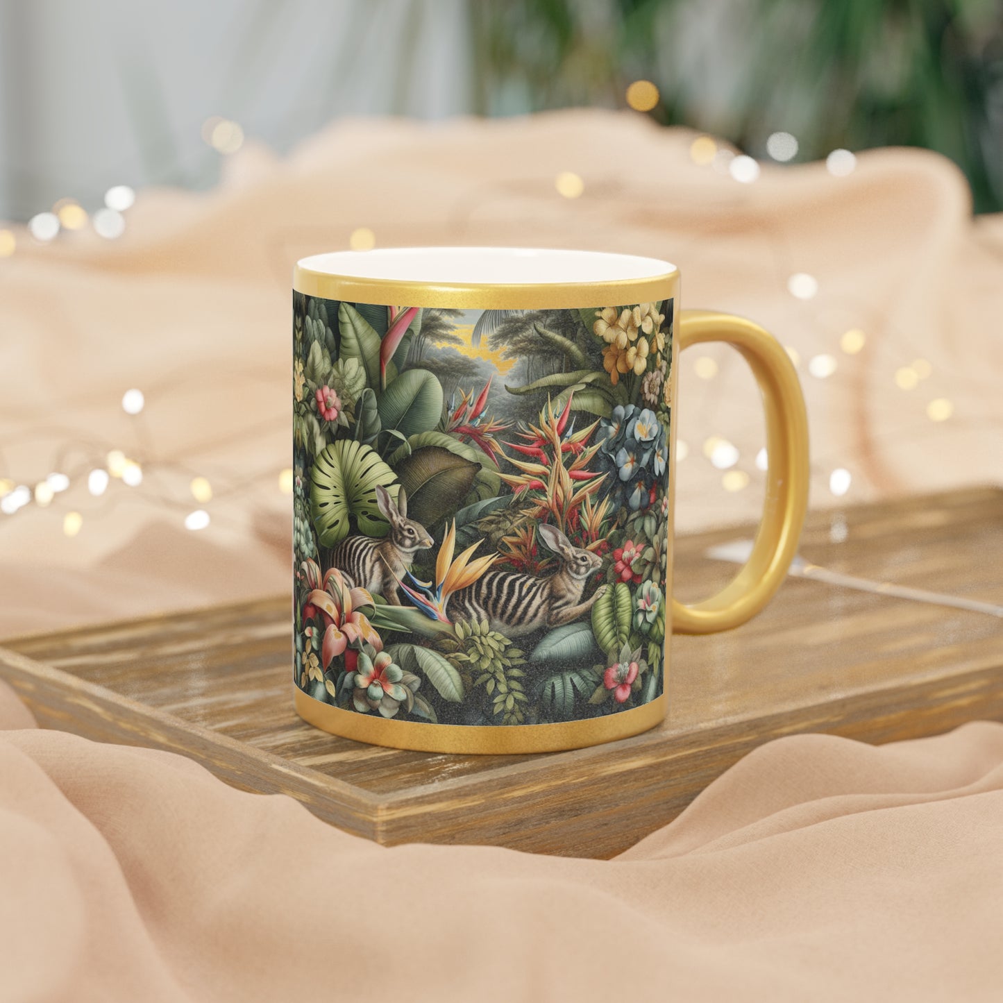 Tropical Metallic Mug, Gold or Silver - Rainforest Rabbit Outing
