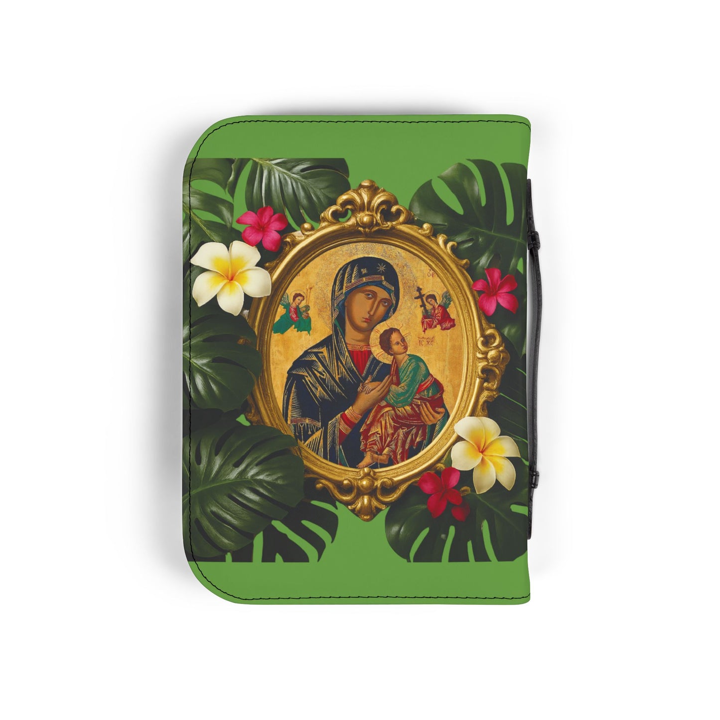 Tropical Bible Cover, Our Lady of Perpetual Help, Green / Floral Bible Protector, Christian Church Accessories