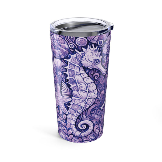 20oz Tropical Glossy Tumbler, Stainless Steel / Seahorse Trio, Amethyst