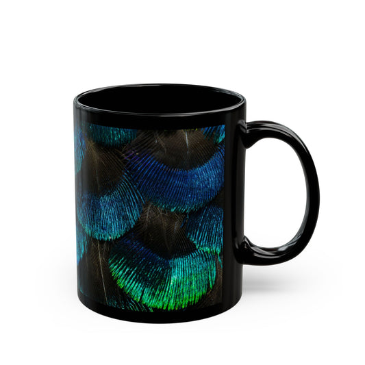 Vibrant Peacock Feathers Black Coffee Mug - Perfect for Nature Lovers