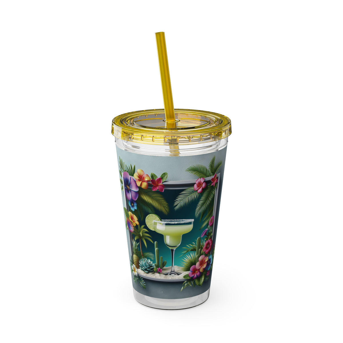 Tropical Tumbler with Straw | 16oz Colorful Travel Cup / Tropical Margarita
