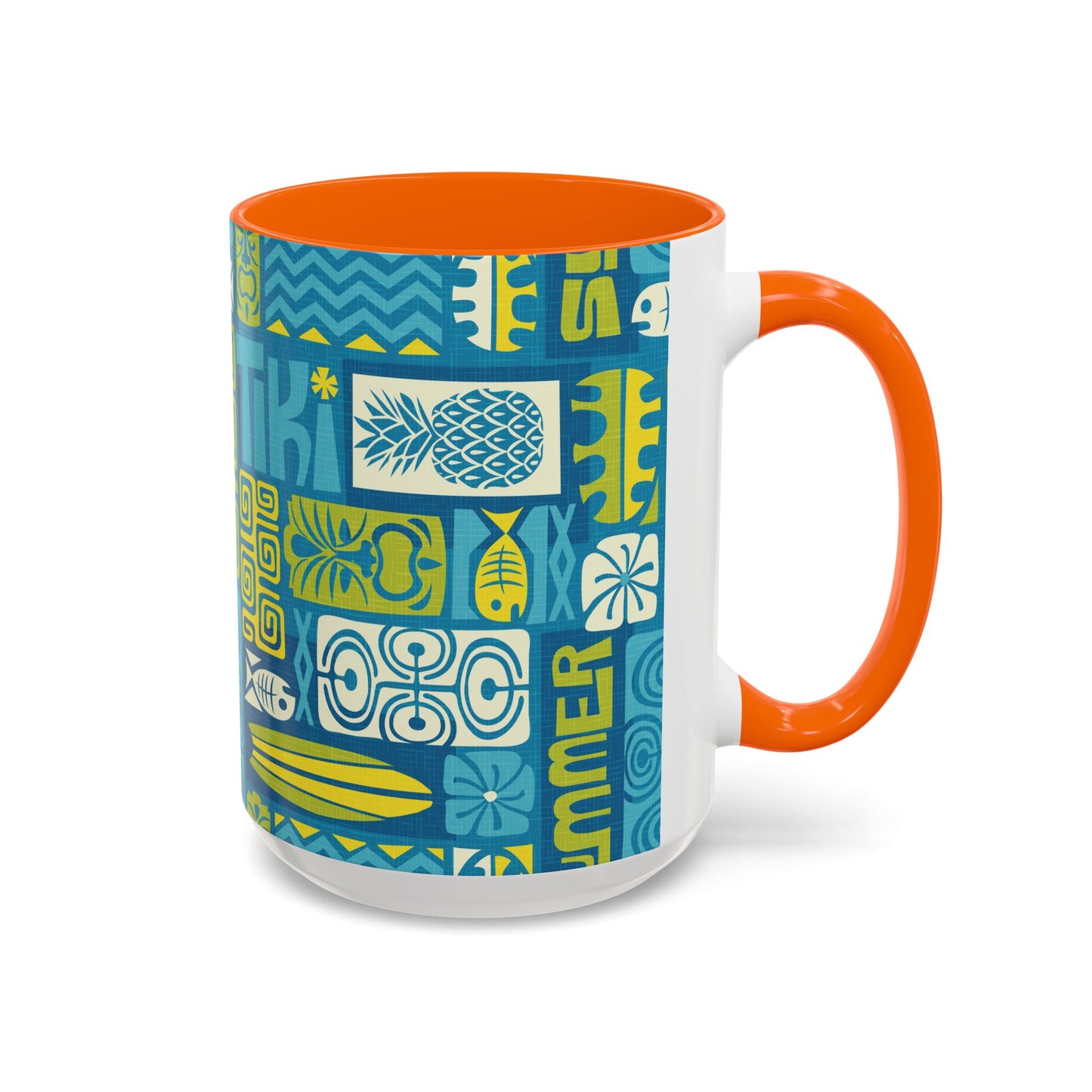 Accent Coffee Mug (11, 15oz), 8 Colors - Tiki Poster Blue