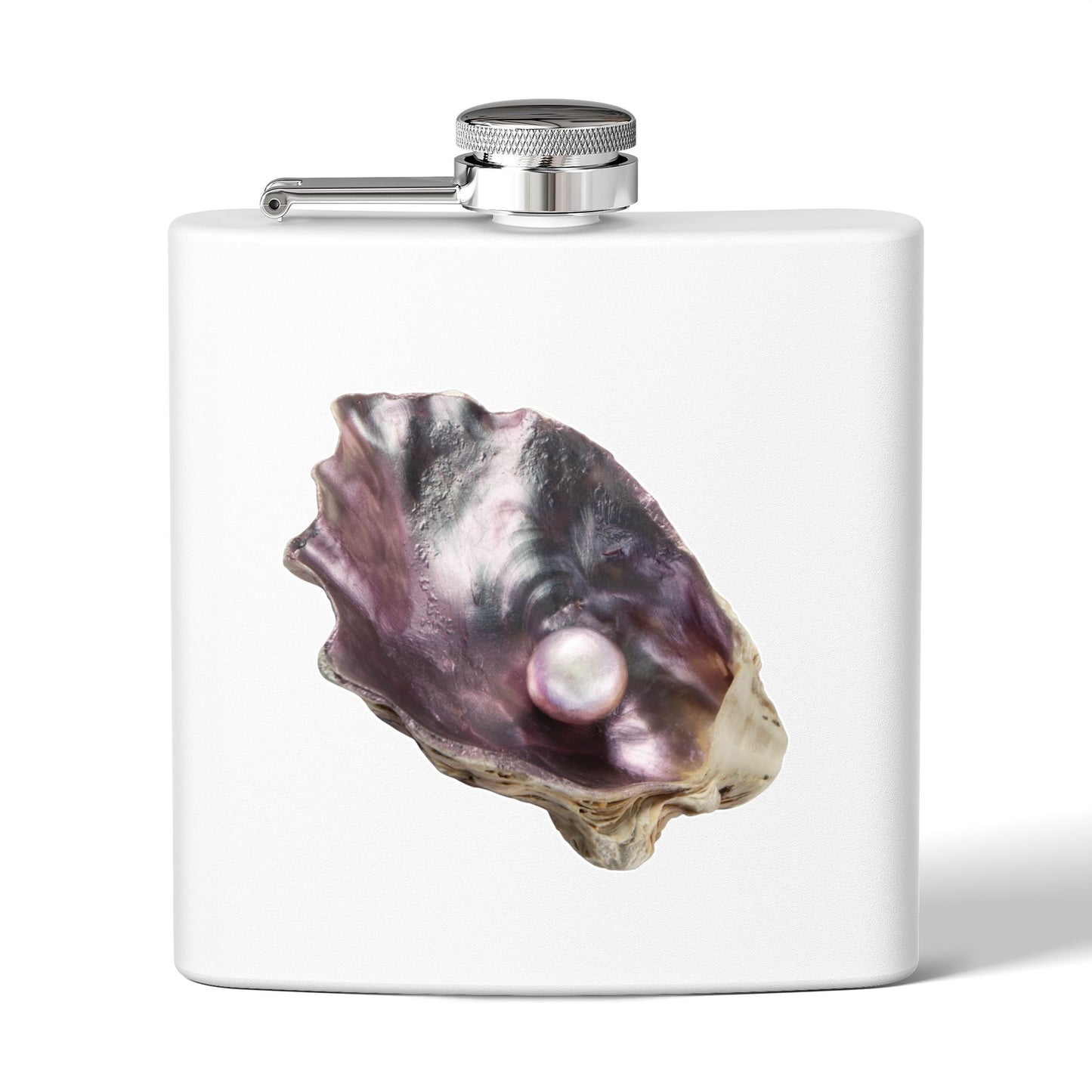 Tropical Stainless Steel 6 oz. Flask, Many Colors  – Real Lavender Pearl & Shell