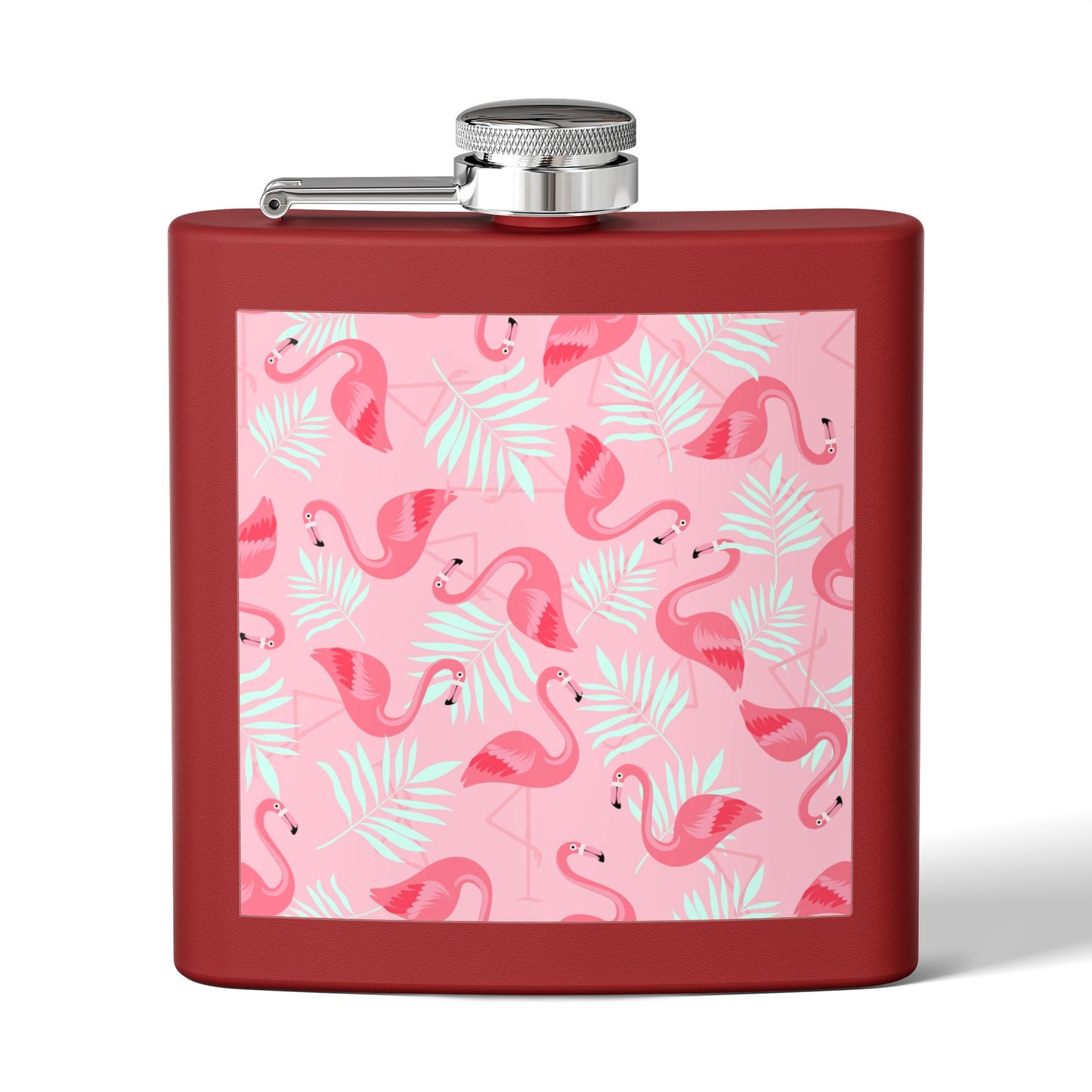 Tropical Stainless Steel 6 oz. Flask, Many Colors  – Flamingos and White Palms