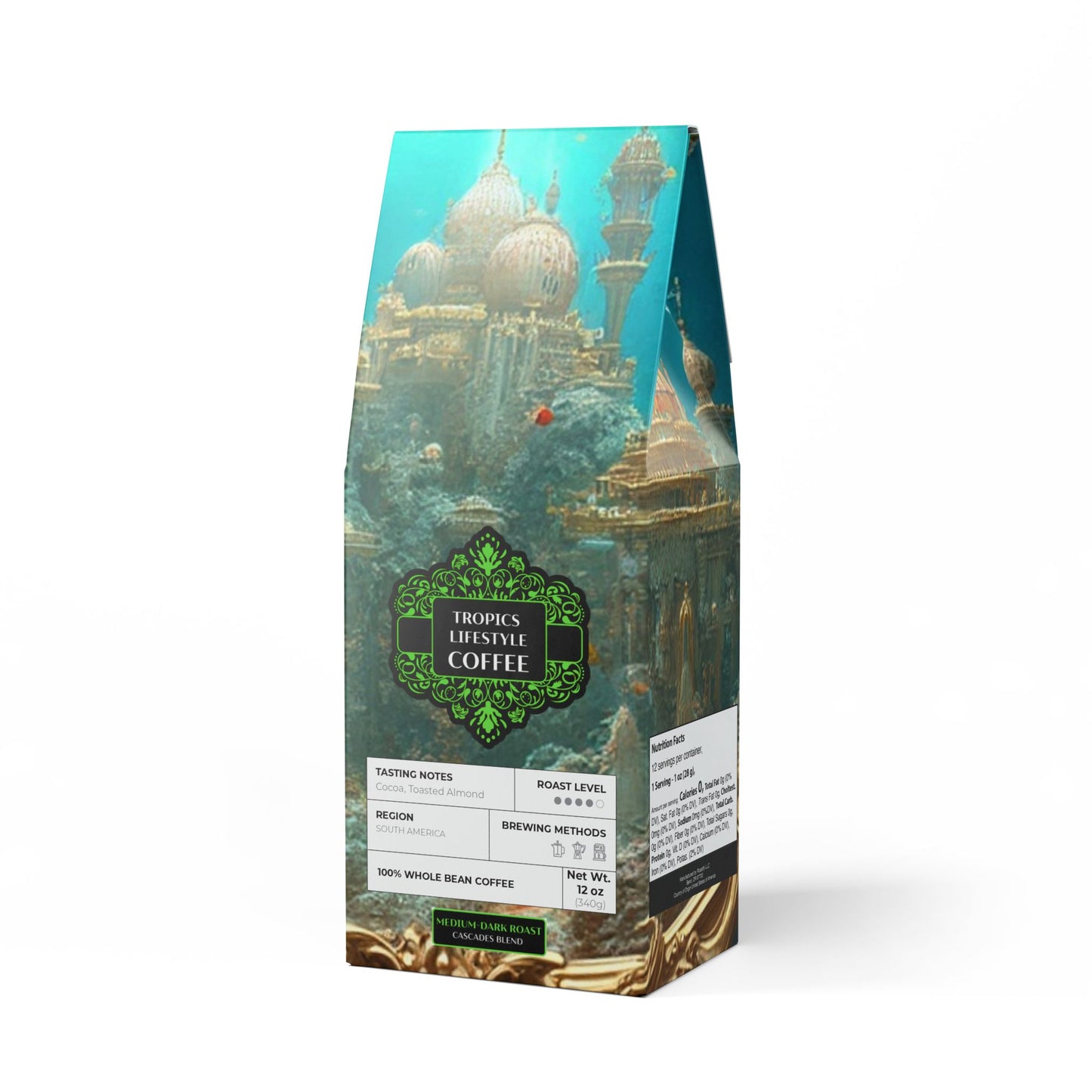 Midnight Surf Blend™ (Medium-Dark Roast) Specialty Grade Craft Coffee / Macro Mermaid Palace, Aegean Sea
