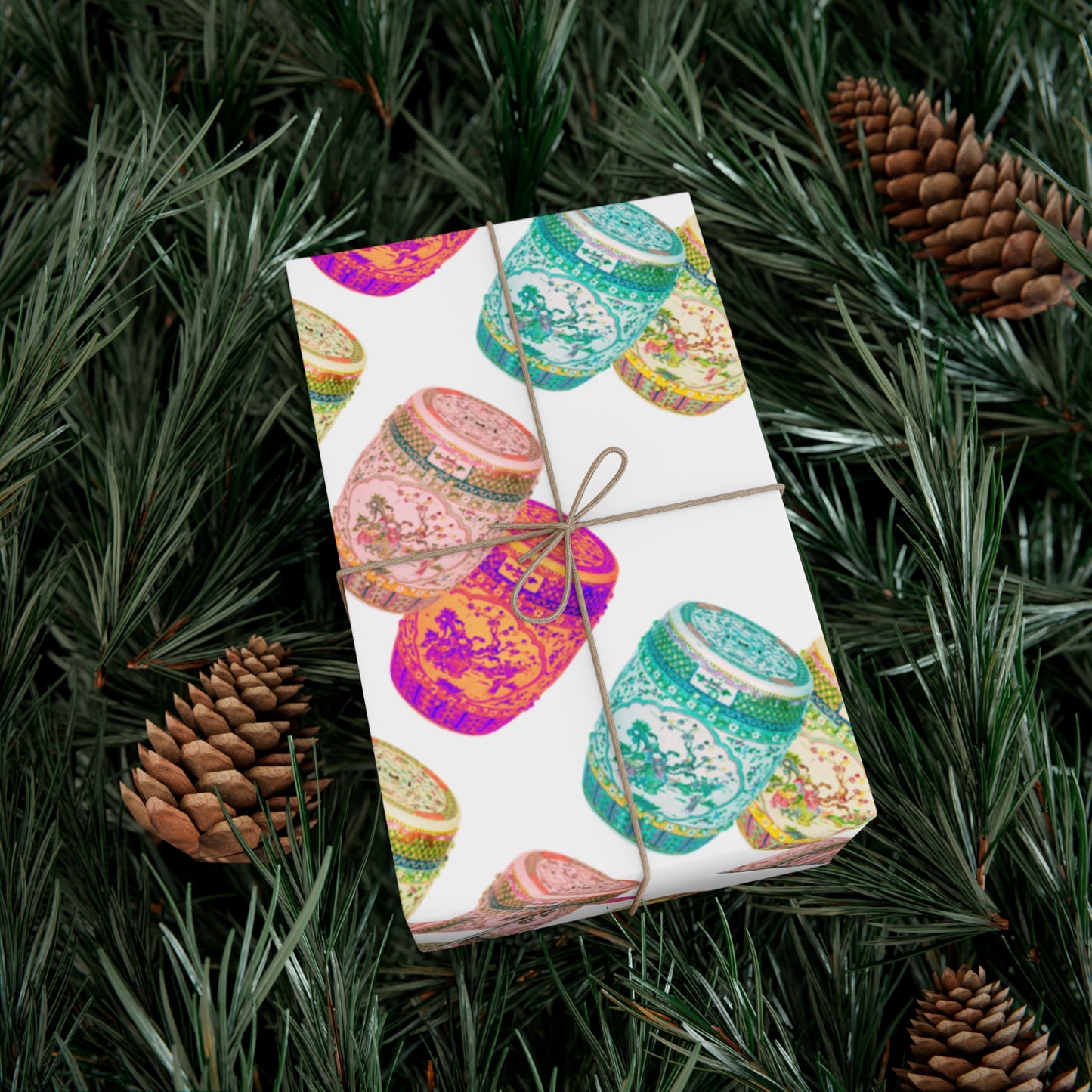 Wrapping Paper - Tropical Gift Wrap for All Occasions / 3 Sizes, 2 Finishes /Pop Art Porcelain Stools, White