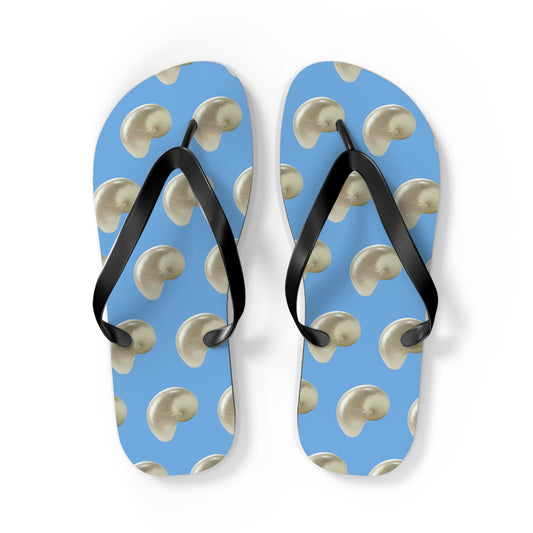 Flip Flops - White Nautilus Shell, light blue