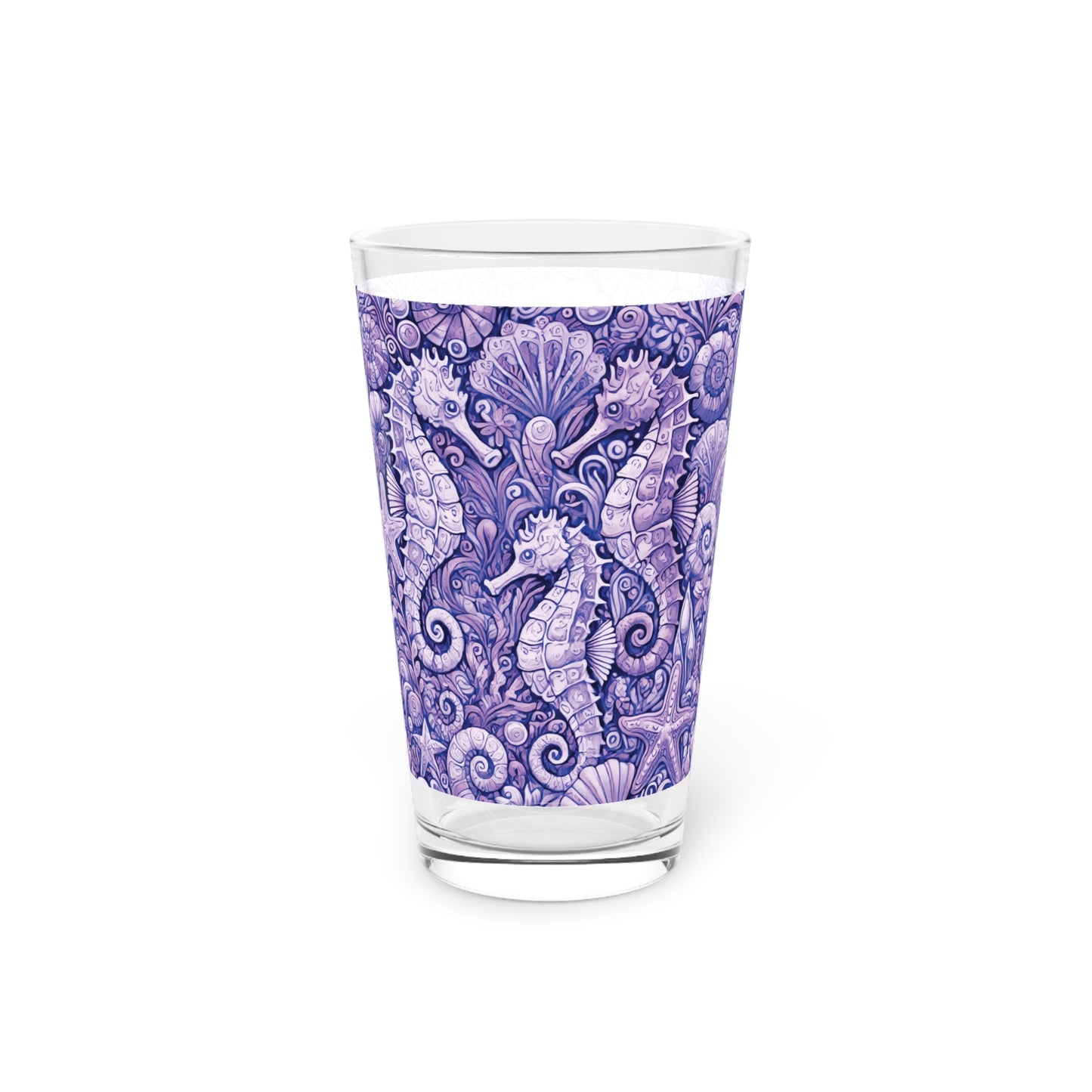 Pint Glass, 16oz - Seahorse Trio Amethyst