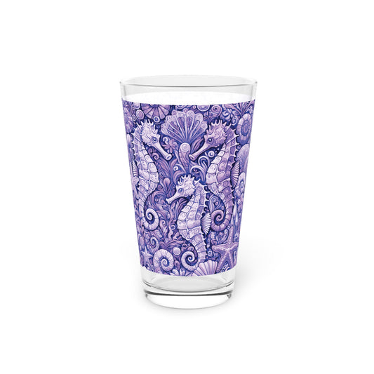 Pint Glass, 16oz - Seahorse Trio Amethyst