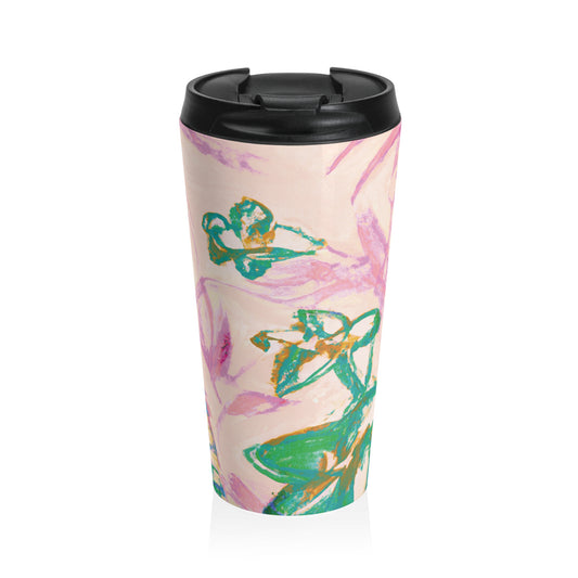 15 oz. Stainless Steel Travel Mug / Palm Doodles Pink